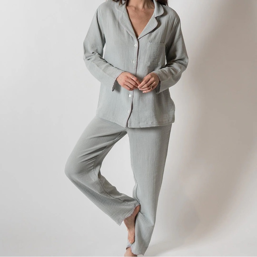 NWT House N. 23 Alaia Long Pajama Set Size S/M in Sage Organic Cotton